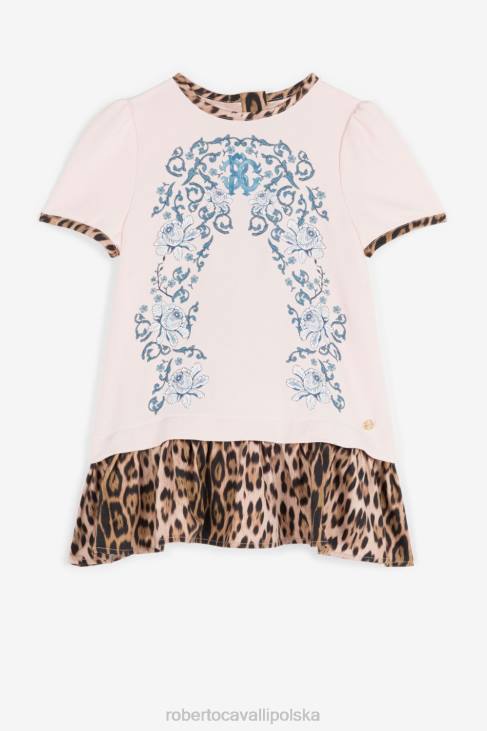 odzież poudre/naturale 6D0R1308 dziewczyny Roberto Cavalli Sukienka z monogramem rc i wzorem w panterkę