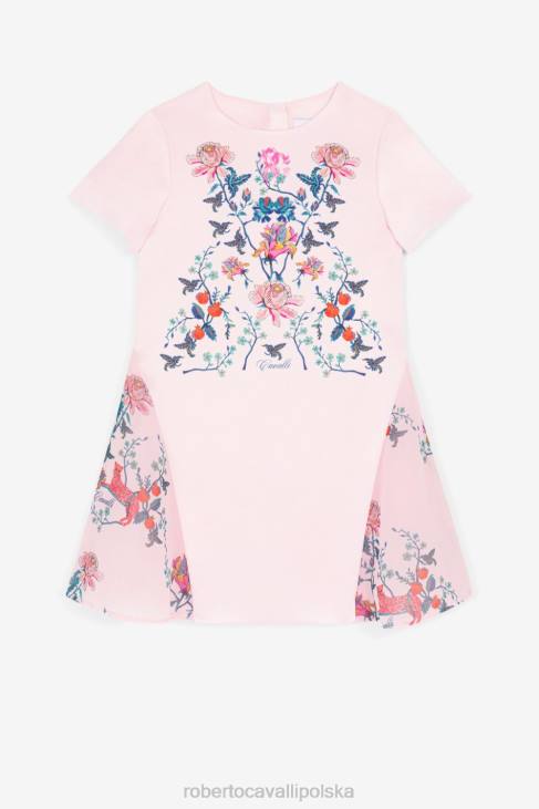 odzież różowy 6D0R1311 dziewczyny Roberto Cavalli Jedwabna sukienka w kwiatowy print