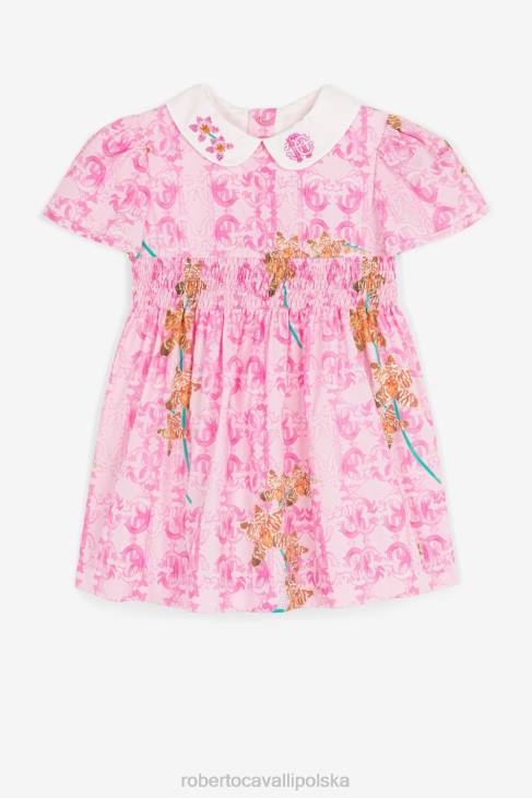 odzież różowy 6D0R1372 dziewczyny Roberto Cavalli Marszczona sukienka z monogramem