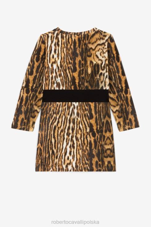 odzież wielobarwność 6D0R1515 dziewczyny Roberto Cavalli Jedwabna sukienka w kwiaty i oceloty