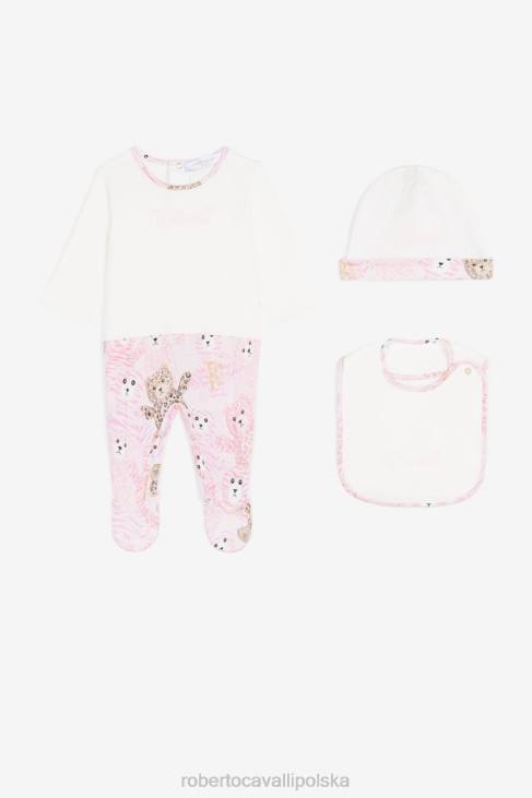 odzież różowy 6D0R1226 dziewczyny Roberto Cavalli Bawełniany zestaw babygrow z nadrukiem misia