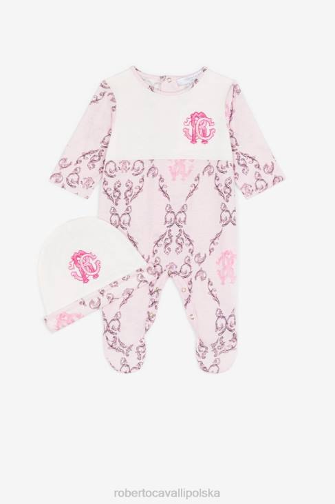 odzież różowy 6D0R1234 dziewczyny Roberto Cavalli Zestaw babygrow z haftowanym monogramem rc