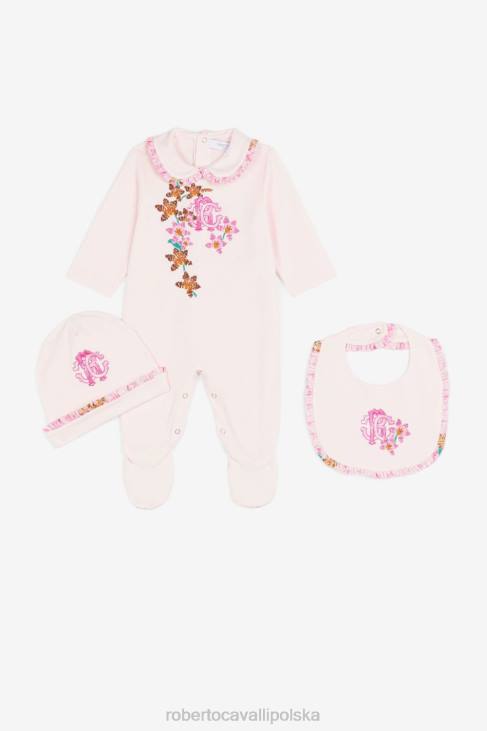 odzież różowy 6D0R1344 dziewczyny Roberto Cavalli zestaw babygrow z haftem kwiatowym