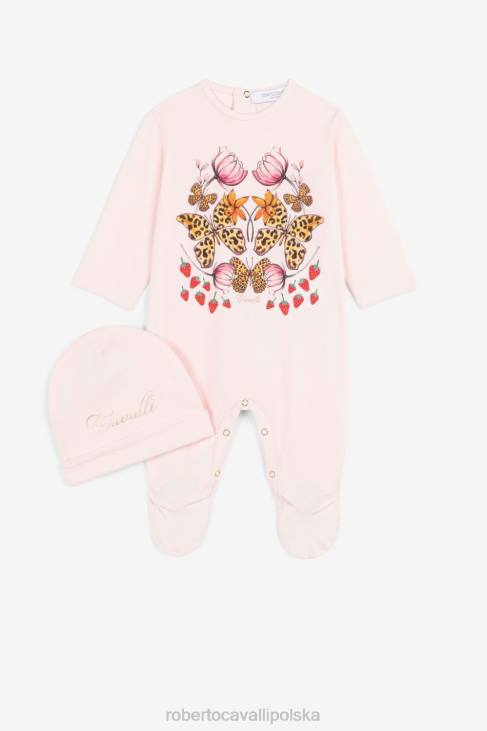 odzież różowy 6D0R1347 dziewczyny Roberto Cavalli Zestaw babygrow z motywem motyli i truskawek