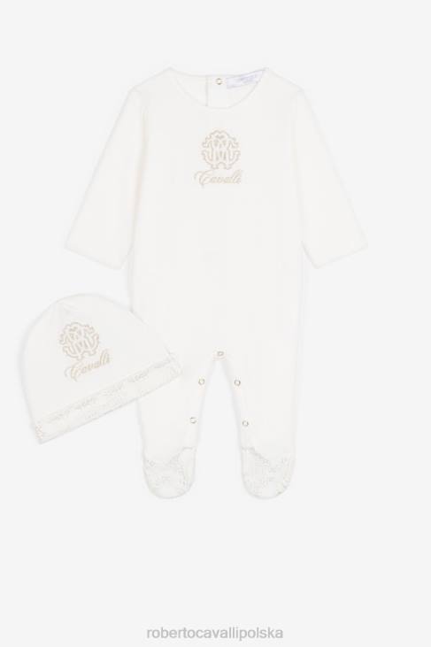 odzież złoto/platyna 6D0R1227 dziewczyny Roberto Cavalli Zestaw bawełniany babygrow z haftowanym monogramem rc