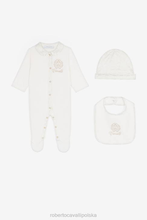 odzież złoto/platyna 6D0R1230 dziewczyny Roberto Cavalli Zestaw bawełniany babygrow z haftowanym monogramem rc