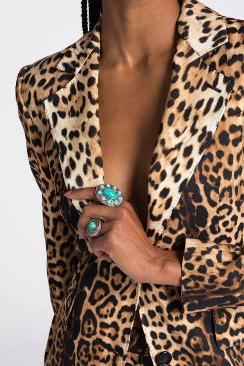 Akcesoria czarne złoto 6D0R590 kobiety Roberto Cavalli emaliowany pierścionek z tygrysem