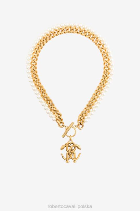 Akcesoria gorący 6D0R606 kobiety Roberto Cavalli Naszyjnik z logo i łańcuszkiem ze sztucznych pereł