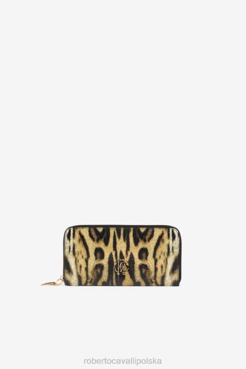 Akcesoria gorący 6D0R643 kobiety Roberto Cavalli Zapinany na zamek portfel z motywem ocelotu