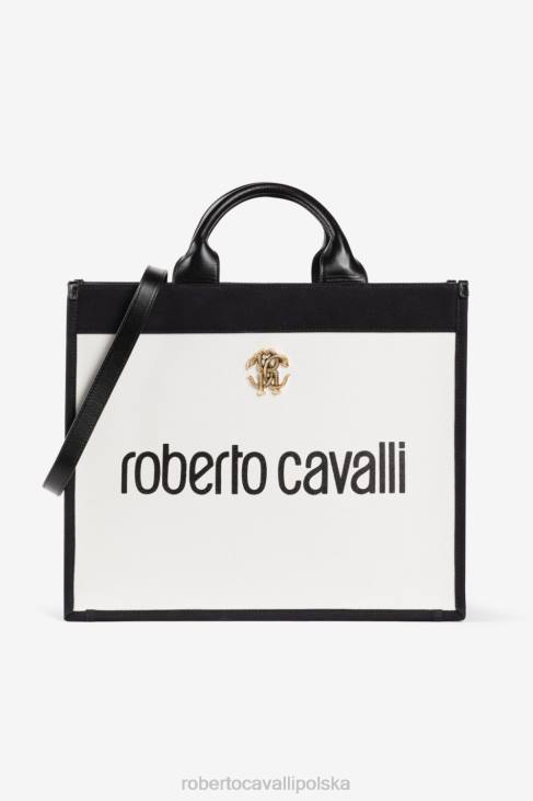Akcesoria czarny biały 6D0R415 kobiety Roberto Cavalli Torba materiałowa z nadrukiem logo