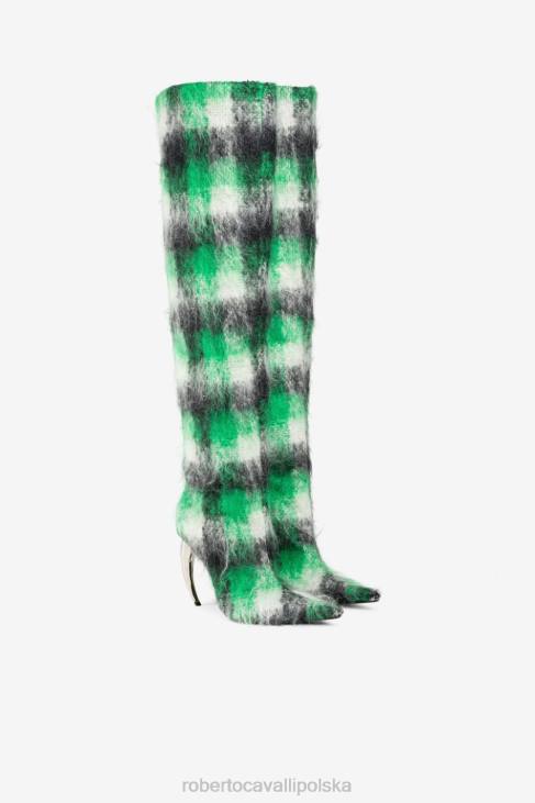 obuwie Grigio Verde 180317 6D0R579 kobiety Roberto Cavalli wysokie buty w szkocką kratę