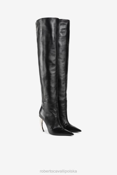 obuwie czarny/nikel 6D0R572 kobiety Roberto Cavalli Wysokie buty ze skóry tygrysiego zęba