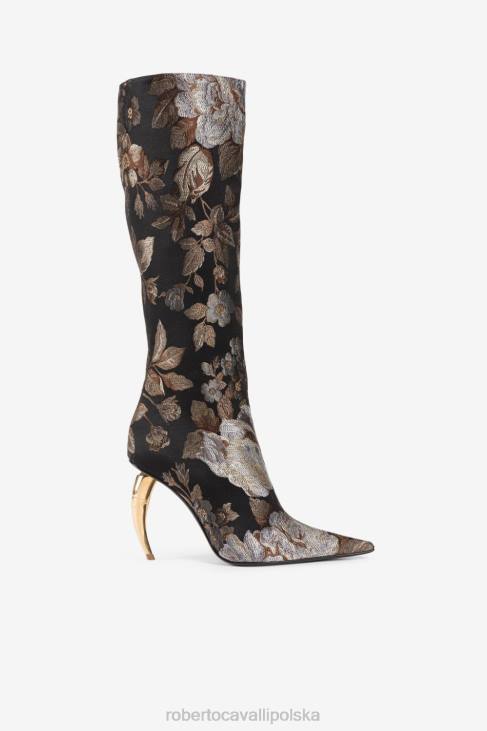 obuwie czarny/nikel 6D0R572 kobiety Roberto Cavalli Wysokie buty ze skóry tygrysiego zęba