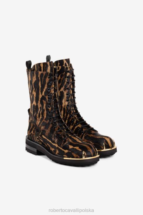 obuwie lampart 6D0R569 kobiety Roberto Cavalli Buty bojowe z cielęcej sierści we wzór ocelotu