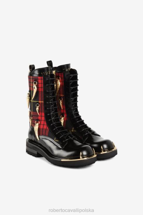obuwie moda 6D0R570 kobiety Roberto Cavalli Buty bojowe w szkocką kratę z zębami tygrysimi