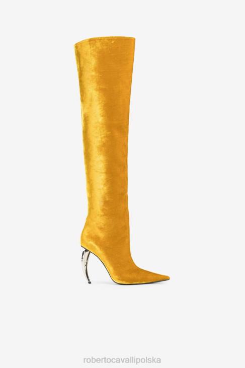 obuwie moda 6D0R573 kobiety Roberto Cavalli Wysokie buty do kolan z brokatem w kwiaty i tygrysim zębem