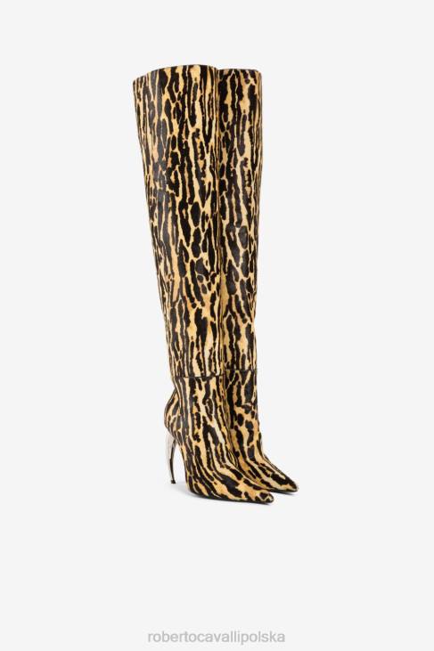 obuwie moda 6D0R575 kobiety Roberto Cavalli Wysokie buty do uda z włosiem cielęcym we wzór ocelotu
