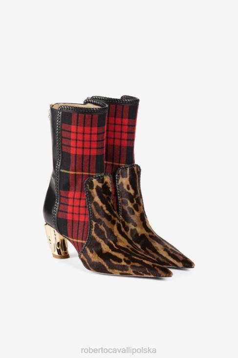 obuwie wymieszaj tartan leo 6D0R582 kobiety Roberto Cavalli Buty w szkocką kratę i wzór ocelotu