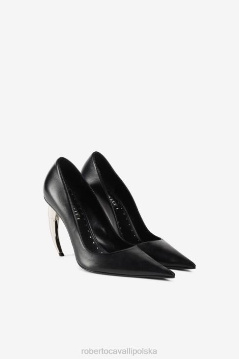 obuwie czarny/nikel 6D0R518 kobiety Roberto Cavalli pompy z zębami tygrysa