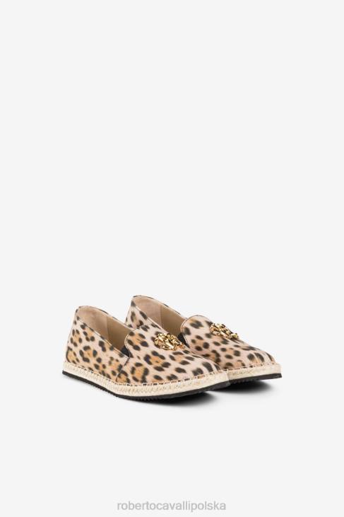 obuwie 5607 6D0R550 kobiety Roberto Cavalli Lustrzane espadryle w kształcie węża we wzór jaguara