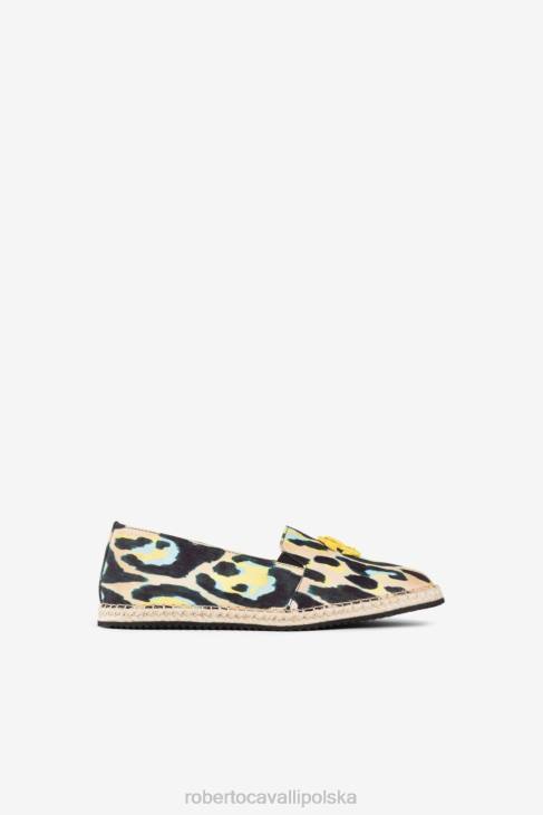 obuwie 5607 6D0R550 kobiety Roberto Cavalli Lustrzane espadryle w kształcie węża we wzór jaguara