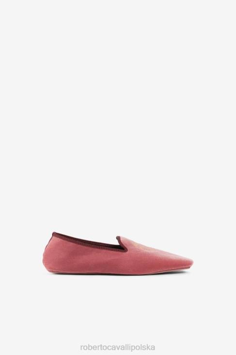 obuwie bordeaux 6D0R557 kobiety Roberto Cavalli Lustrzane aksamitne pantofle z haftem węża