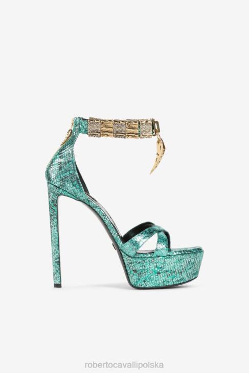 obuwie cipria 6D0R531 kobiety Roberto Cavalli muły z zębami tygrysimi