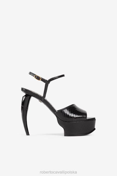 obuwie czarny 6D0R501 kobiety Roberto Cavalli lustrzane sandały w kształcie węża