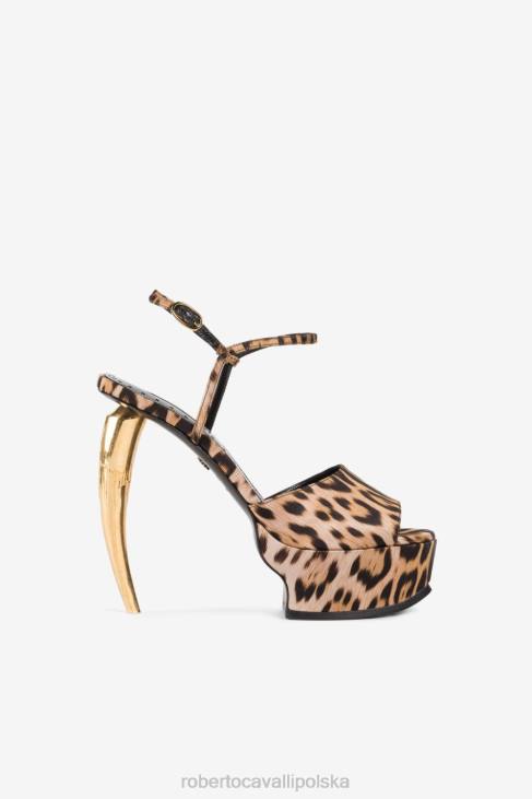 obuwie czarny 6D0R502 kobiety Roberto Cavalli sandały na platformie z zębami tygrysa