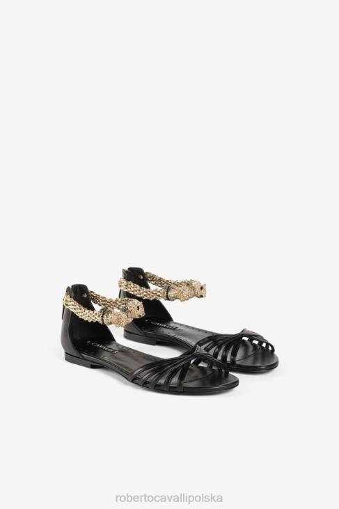 obuwie czarny 6D0R520 kobiety Roberto Cavalli sandały z głową pantery