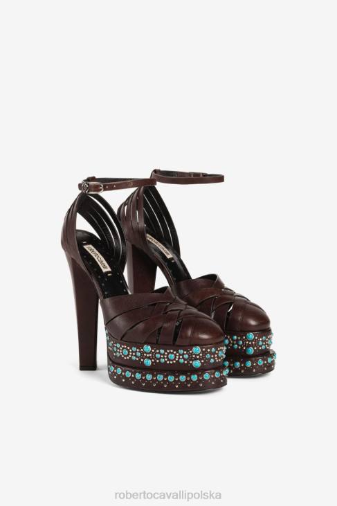 obuwie d0241 6D0R488 kobiety Roberto Cavalli Sandały na platformie ozdobione kamieniami szlachetnymi