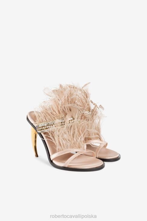 obuwie elegancki 6D0R538 kobiety Roberto Cavalli muły z zębami tygrysimi obszytymi piórami