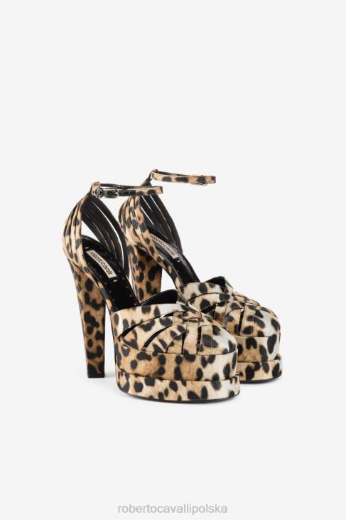 obuwie lampart 6D0R489 kobiety Roberto Cavalli Sandały na platformie z nadrukiem jaguara