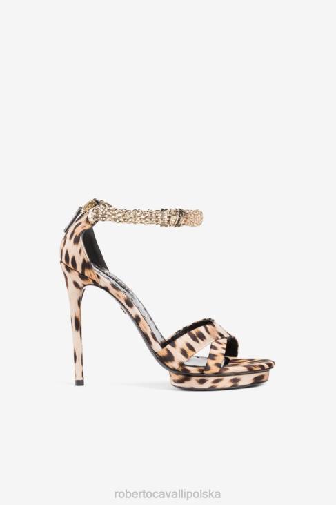obuwie naturalny 6D0R503 kobiety Roberto Cavalli Sandały na platformie z motywem tygrysiego zęba w panterkę