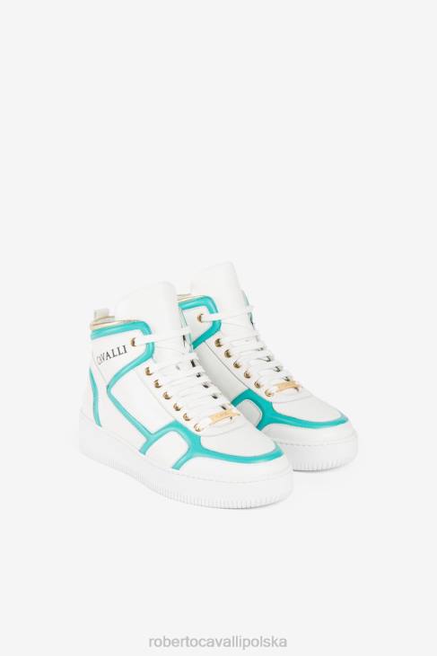 obuwie biały/aqua/złoty/oro 6D0R470 kobiety Roberto Cavalli Wysokie trampki z nadrukiem logo