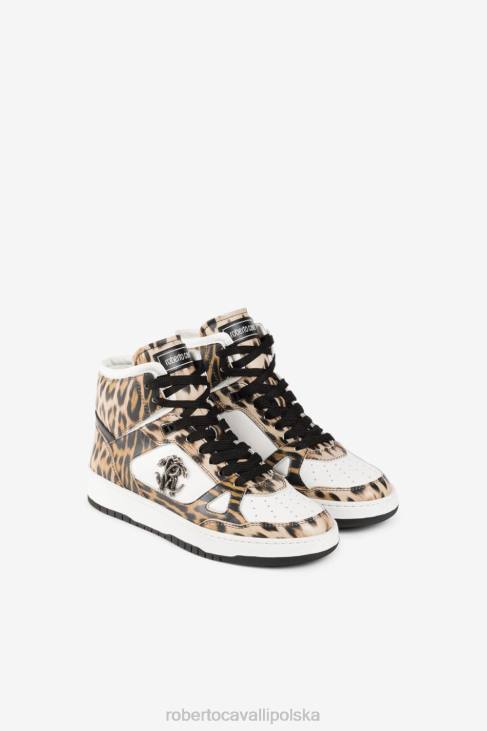 obuwie biały/czarny/naturalny 6D0R454 kobiety Roberto Cavalli Wysokie trampki z nadrukiem jaguara