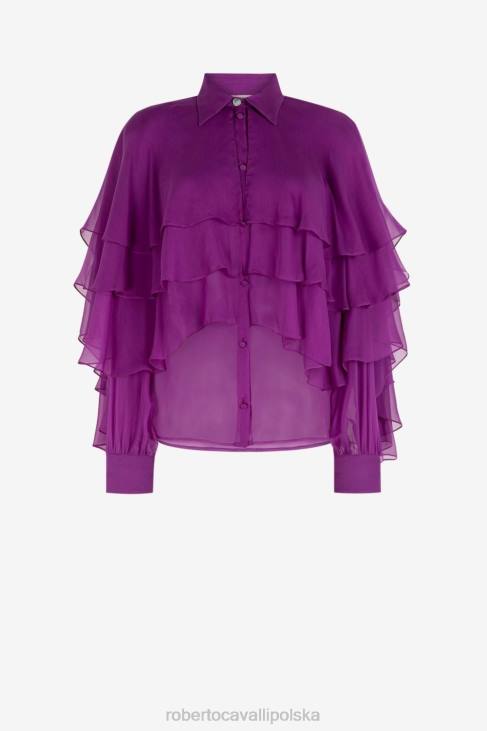 odzież 2038 6D0R135 kobiety Roberto Cavalli marszczona jedwabna bluzka