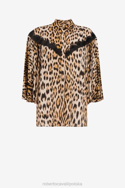 odzież elegancki 6D0R176 kobiety Roberto Cavalli koronkowa koszula w panterkę