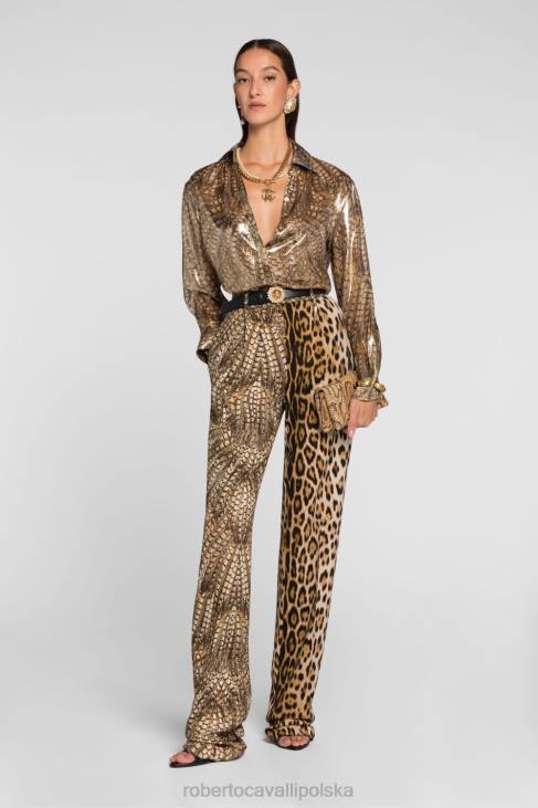 odzież elegancki 6D0R176 kobiety Roberto Cavalli koronkowa koszula w panterkę