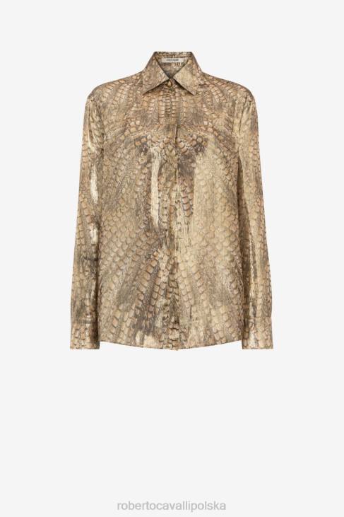 odzież elegancki 6D0R177 kobiety Roberto Cavalli Metaliczna koszula z nadrukiem jastrzębia