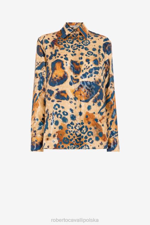 odzież moda 6D0R172 kobiety Roberto Cavalli Kryta koszula w panterkę
