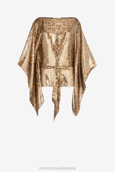odzież moda 6D0R205 kobiety Roberto Cavalli Drapowana bluzka w panterkę