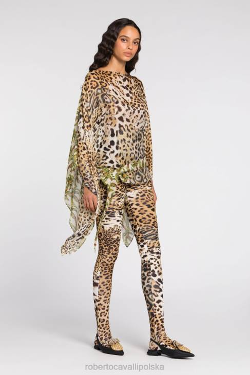 odzież moda 6D0R205 kobiety Roberto Cavalli Drapowana bluzka w panterkę