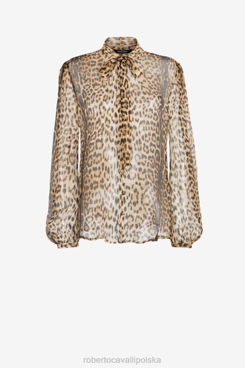 odzież naturalny 6D0R140 kobiety Roberto Cavalli Jedwabna koszula w panterkę