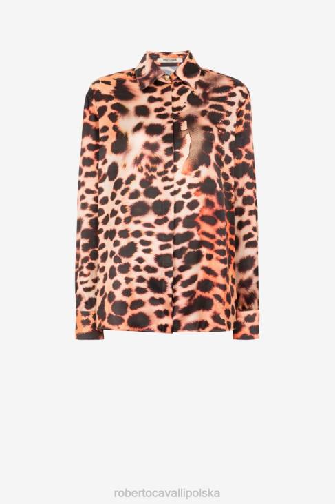 odzież wdzięczny 6D0R168 kobiety Roberto Cavalli Jedwabna bluzka w panterkę