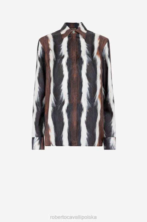 odzież wielobarwność 6D0R149 kobiety Roberto Cavalli Jedwabna koszula w zwierzęcy wzór