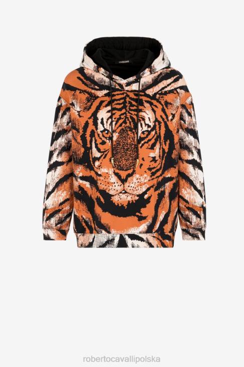 odzież 1003 6D0R293 kobiety Roberto Cavalli Bawełniana bluza z nadrukiem tygrysa