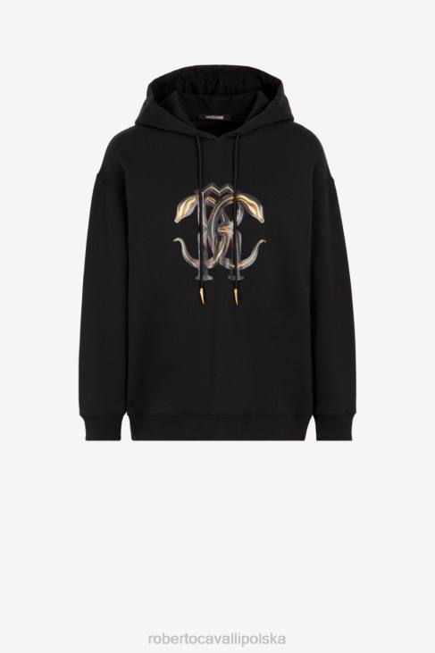 odzież czarne złoto 6D0R298 kobiety Roberto Cavalli Bawełniana bluza z kapturem z nadrukiem logo