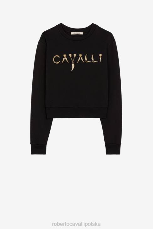 odzież czarny 6D0R314 kobiety Roberto Cavalli Bawełniana bluza z nadrukiem logo