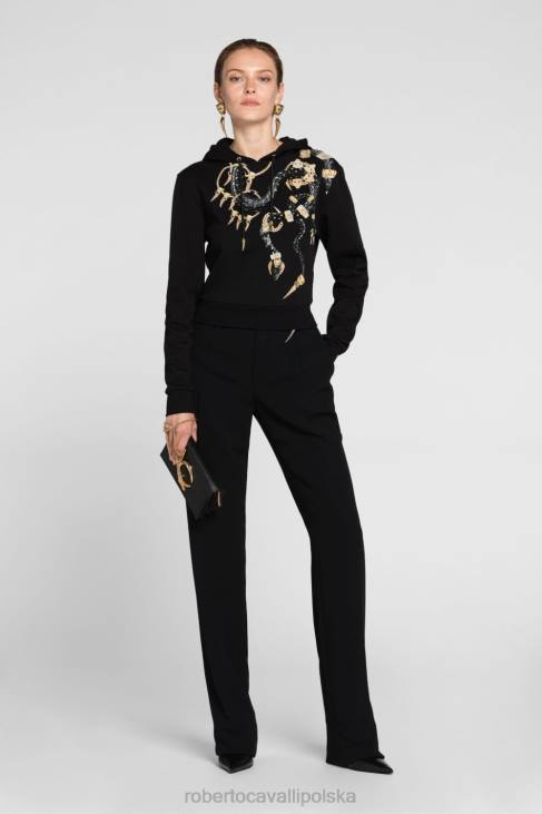 odzież czarny 6D0R314 kobiety Roberto Cavalli Bawełniana bluza z nadrukiem logo